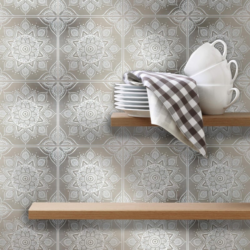 Main Street 24-Pack of 8 x 8"" Wallpaper Tiles for Kitchen Backsplash in White Mandala Design. Peel and Stick Paper Tile. Renter Friendly Backsplash. Self Stick Paper Wall Tiles for Your Home - Image 4